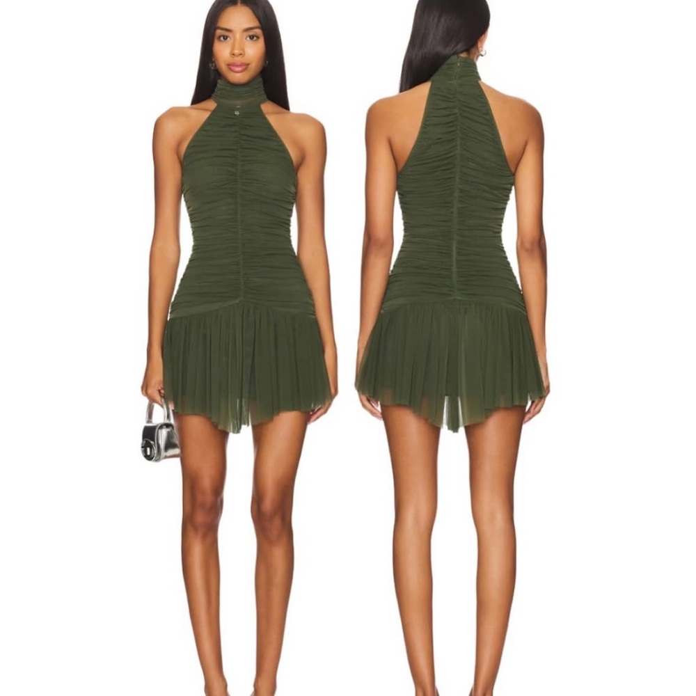 Aniye By Jenna Ruffle Dress in Musk | Mini Green Dress Drop waist